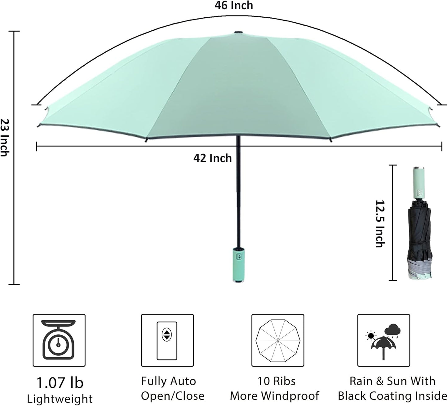 Inverted UV Umbrella for Rain and Sun Medium Size UPF 50+ Rverse Compact Umbrella Auto Open Close